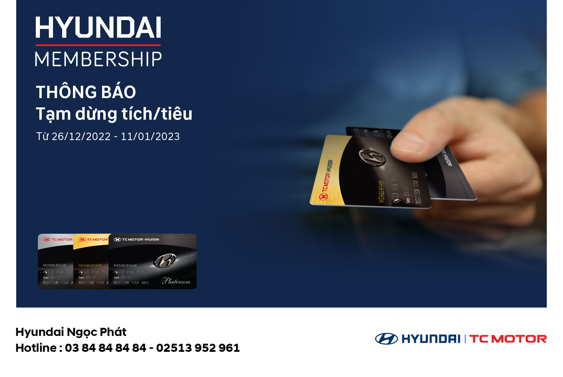 HYUNDAI NGỌC PHÁT THÔNG BÁO TẠM DỪNG TÍCH/TIÊU THẺ HỘI VIÊN