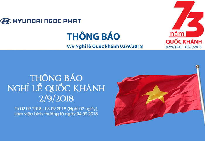 Thông báo lịch nghỉ lễ Quốc Khánh 02/9/2018