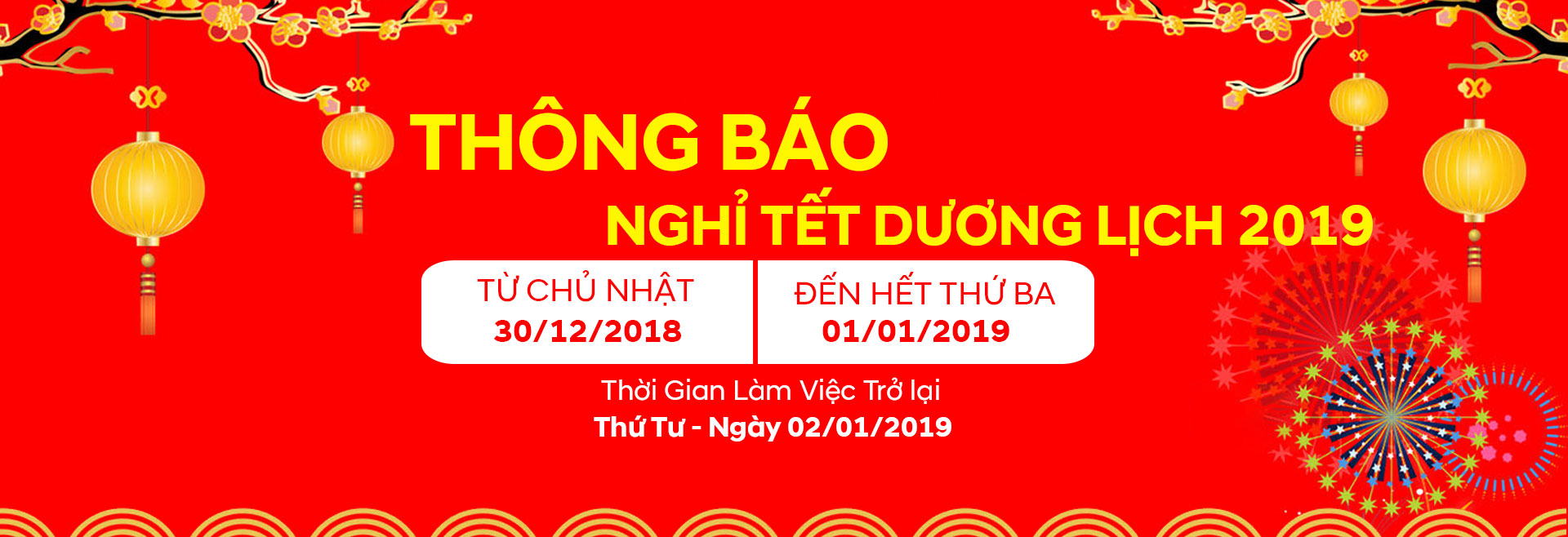 Thông báo nghĩ lễ Tết Dương Lịch 2019